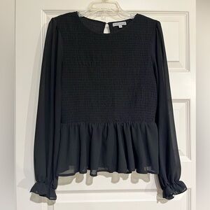 Wishlist Apparel Boutique Black Smocked Peplum Blouse